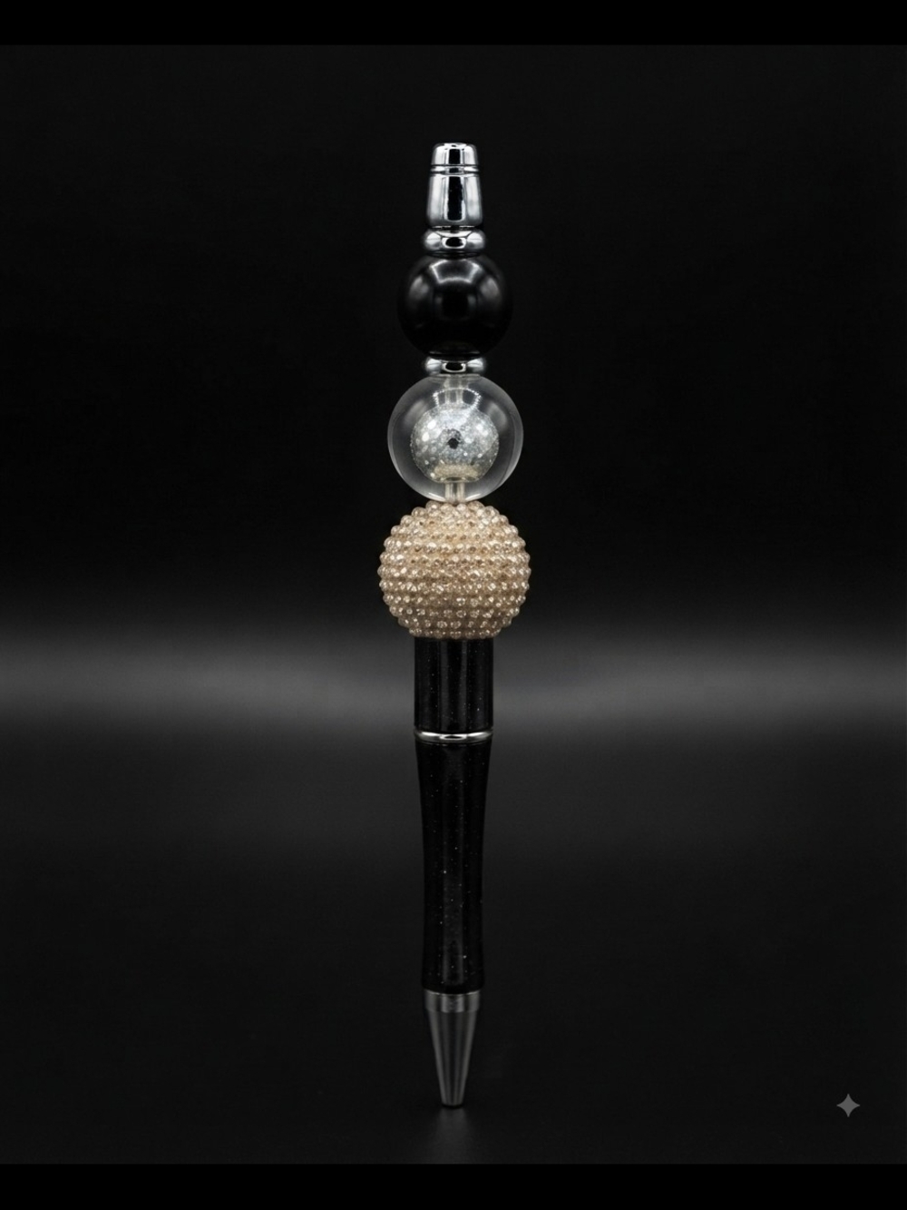 Elegant Black and Cream Beaded Pen